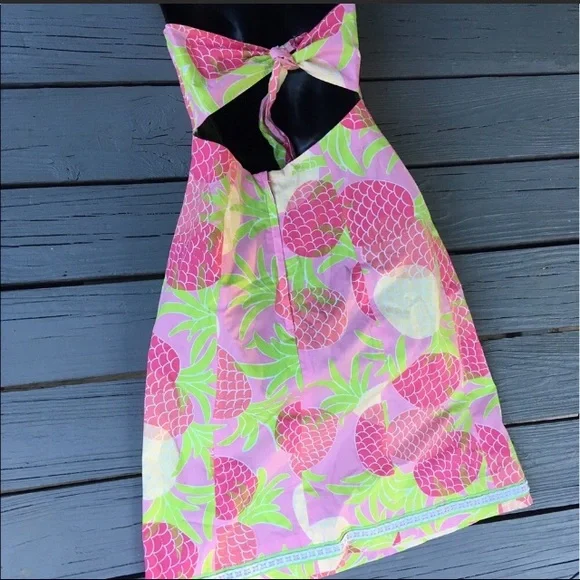 Lilly Pulitzer Strapless Pineapple Dress 0 strapless sundress back cutout ties - Picture 4 of 6